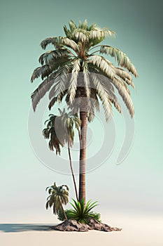 Palm tree isolated on green background