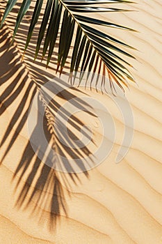 Palm tree leaf shadow on sandy ground, closeup image