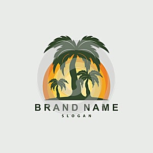 Palm Tree Logo, Beach Vector, Summer Design, Silhouette Symbol Illustration