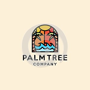 Palm Tree Logo Colorful Vector, Monoline Summer Beach Icon Symbol, Vacation Creative Vintage Graphic Design