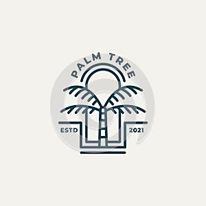 Palm tree minimalist line art logo template vector illustration design. hotel and resort logo concept