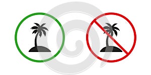 Palm Tree Oil Red and Green Warning Signs. Only Natural Organic Food Ingredient Silhouette Icons Set. Palm Oil Allowed