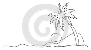 Palm tree One line drawing isolated on white background