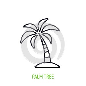 Palm tree outline icon. Vector illustration. Tropical and island forest. Symbol of summertime, travel and beach paradise.