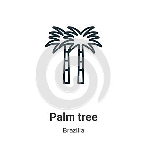 Palm tree outline vector icon. Thin line black palm tree icon, flat vector simple element illustration from editable brazilia photo