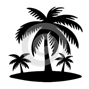 Palm tree paradise island silhouette icon illustration black on white background