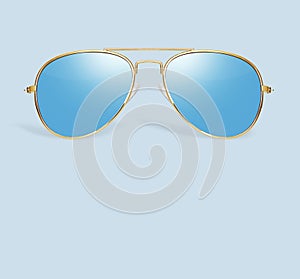 Palm tree reflection in aviator sunglasses isolated
