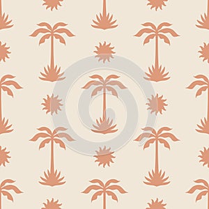 Palm tree seamless pattern. Beach boho tropical summer background