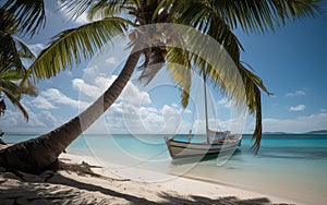 Palm tree on the seashore, ocean, summer landscape, generative ai
