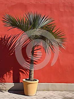 palm tree shadowing red wall