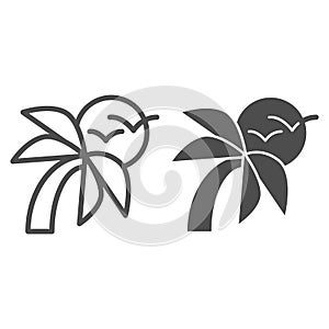 Palm tree and sun line and glyph icon. Tropical landscape vector illustration isolated on white. Nature outline style