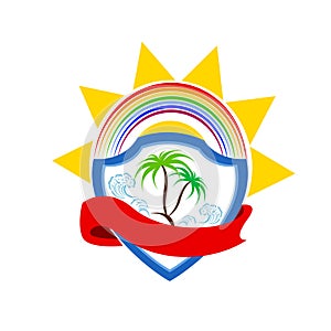 Palm tree and sun logo. Vector illustration