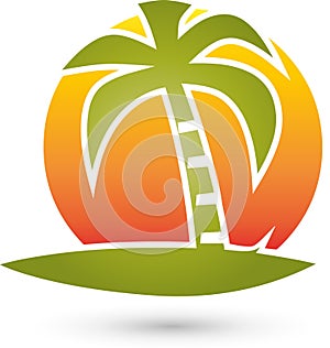 Palm tree and sun, turism and travel logo