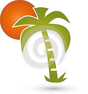 Palm tree and sun, turism and travel logo