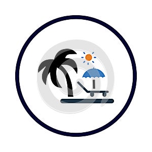 palm tree, tree, sun, umbrella, bed, beach bed, sea beach summer icon