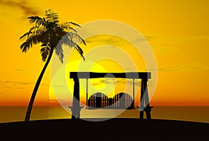 Palm Tree, Sunset, and Swing