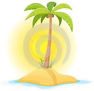 Palm Tree On Tropical Desert Island