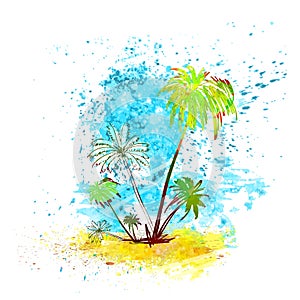 Palm Tree Tropical Island Water Splash Paint