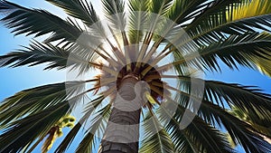 Palm tree, tropical plant leaves, shade from south sun