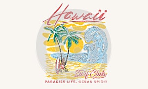 Palm tree vector design, Surf paradise artwork.
