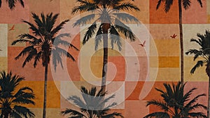 Palm Trees with Abstract Patchwork â Retro Tropical Pattern