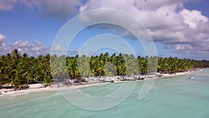 Palm trees aerial top view. Carribean tropical paradise isolated island aerial drone view. San Blas, Panama, tropical