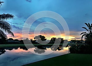 sunset in a tropical back yard