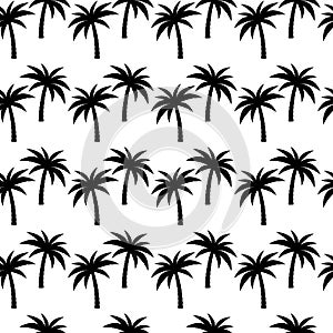 Exotic seamless pattern with silhouettes tropical coconut palm trees. Forest, jungle.