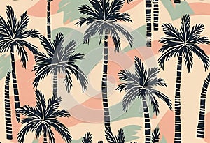 Palm trees black, colored on white background and customized, v16