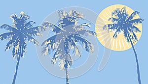 Palm trees on blue sky. AI generated.