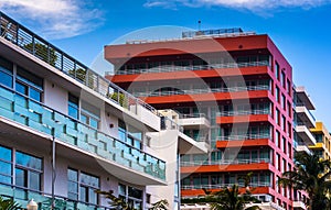 Palm trees and colorful buildings in Miami Beach, Florida.