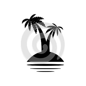 Palm trees, flowers and grass, black silhouettes on white background.