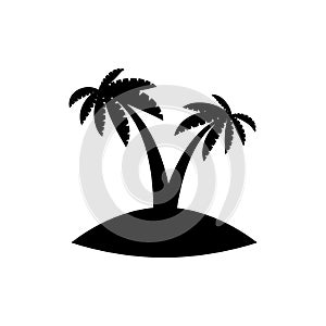 Palm trees, flowers and grass, black silhouettes on white background.