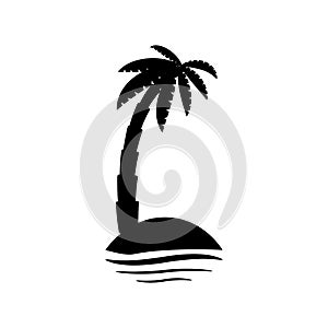 Palm trees, flowers and grass, black silhouettes on white background.