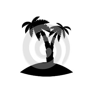 Palm trees, flowers and grass, black silhouettes on white background.