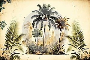 Palm trees in a jungle forest, landscape. Generative Ai