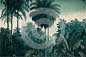 Palm trees in a jungle forest, landscape. Generative Ai