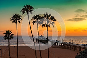 California beach at sunset, Los Angeles,