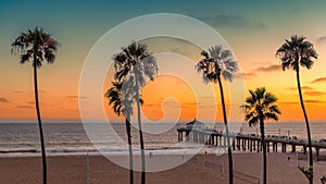 Manhattan Beach at sunset in California