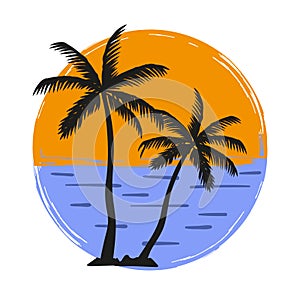 Palm trees silhouette vector illustration. Summer vacation on tropical beach