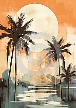 Palm trees sky nature tropic beautiful landscape sunset summer beach ocean