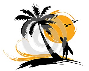Palm trees, sun, surf