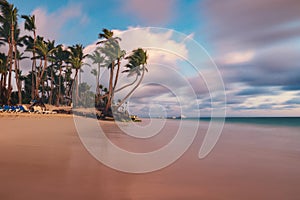 Sunrise cloudscape of paradise exotic island beach and tropical caribbean sea. Punta Cana Dominican, Dominicana photo