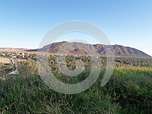 The palm trees valley in  the oasis of Figuig and the mountain