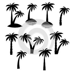 palm tropical tree set icons black silhouette illustration isolated on white