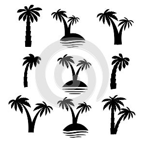 palm tropical tree set icons black silhouette illustration isolated on white