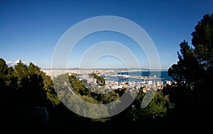 Palma de majorca wide view from nearby hill of Bellver photo