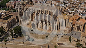 Palma de mallorca cathedral tourist attraction the most famous church. Aerial video footage
