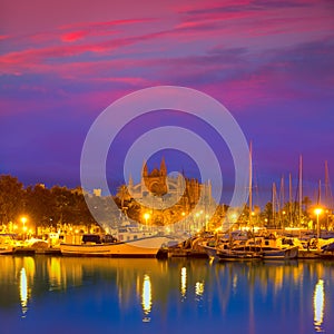 Palma de Mallorca sunrise with Cathedral and port