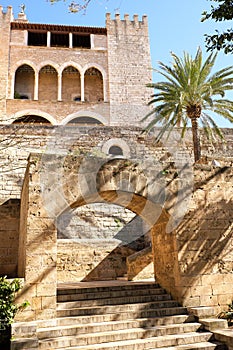 Palma Mallorca Almudaina royal kings palace side entrance garden stone arch